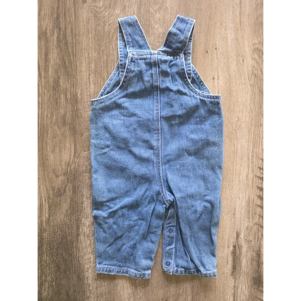 Vtg Kids Denim Baseball Overalls Future All Star Blue Light Wash 6-9M